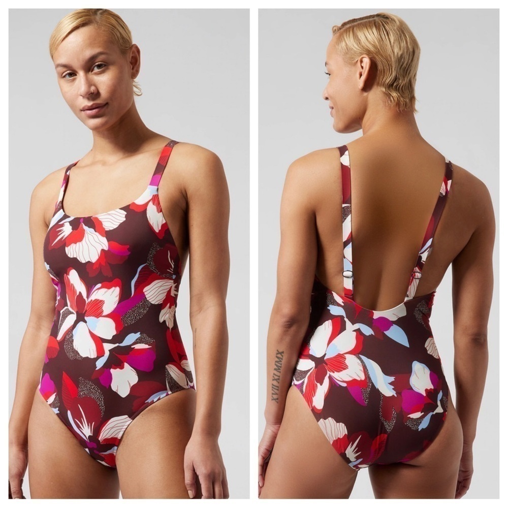 Athleta Hermosa Hero Bloom Decadent Chocolate one piece swimsuit NWT